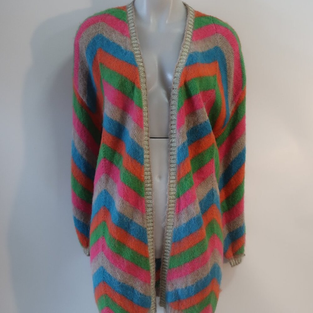 NWT Bits And Pieces To Go(Item-90) Rainbow Chevron Wool Blend Libson Cardigan OS